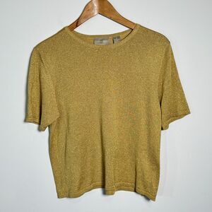 Nordstrom Womens Sparkle Knit‎ Short Sleeve Top Metallic Gold Size M